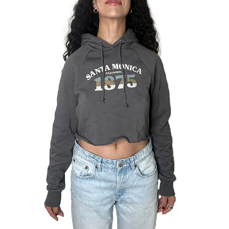 Santa Monica 1875 Cropped Hoodie Black Sand Hoodie with Button Classic Timeless