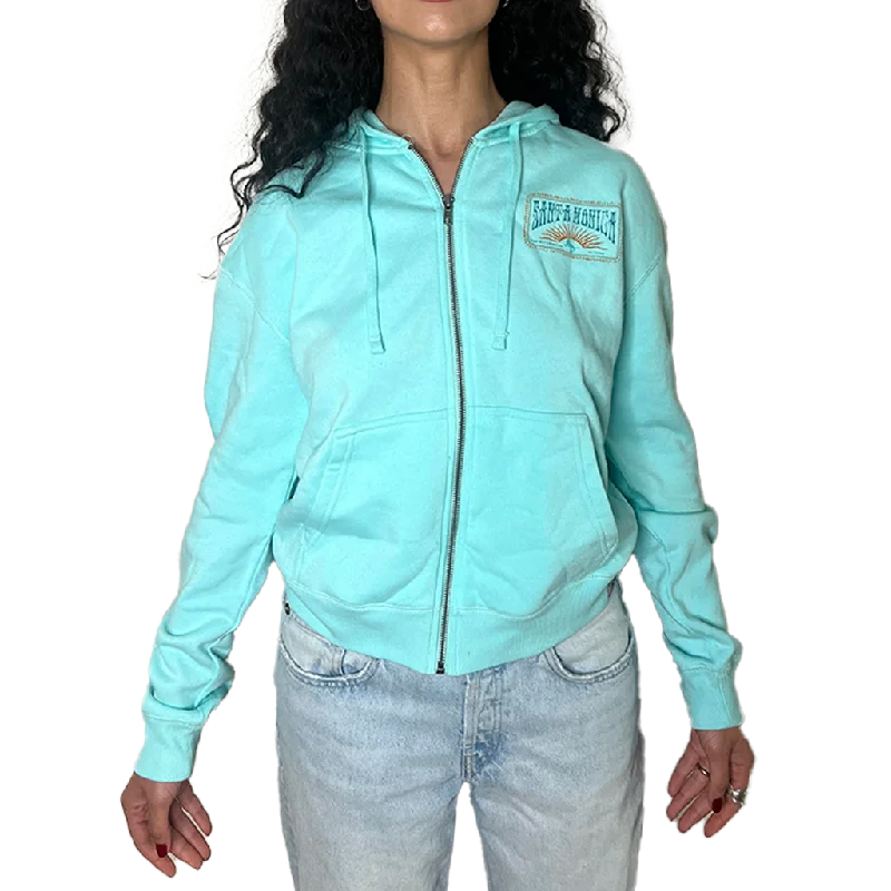 Santa Monica Boardwalk Full Zip Hoodie Arctic Blue Hooded Sweatshirt Casual Wear Street Style