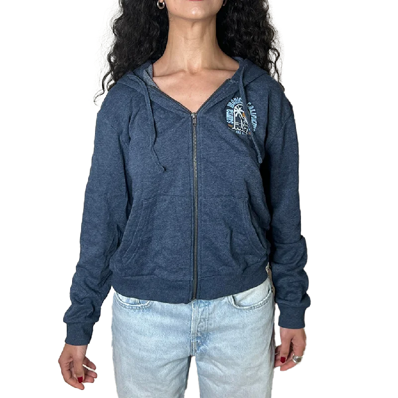 Santa Monica Boardwalk Full Zip Hoodie Denim Hoodie with Ribbed Cuffs Snug Fit Comfort