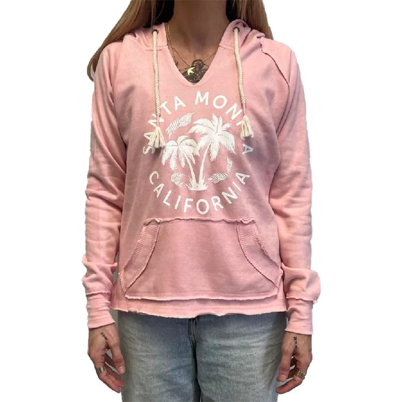 Santa Monica Burnout Pull Over Women's Hoodie - Baby Pink Hoodie with Neon Bright Vibrant