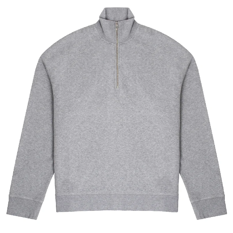 Sunspel Womens Half Zip Loopback Sweatshirt Grey Melange Hoodie with Side Slits Relaxed Casual