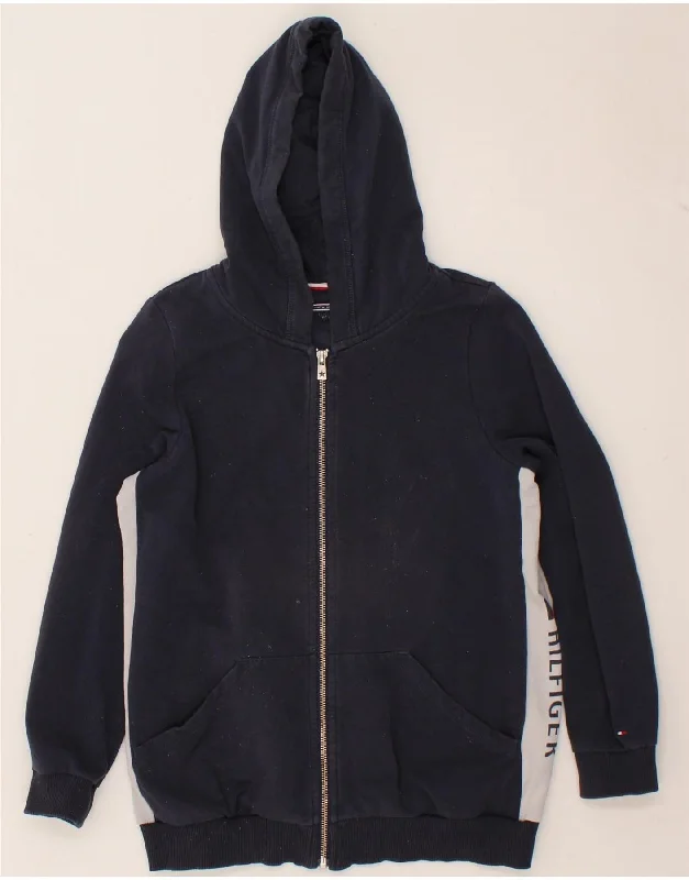 TOMMY HILFIGER Boys Graphic Zip Hoodie Sweater 11-12 Years Navy Blue Hoodie with High-Low Hem Asymmetrical Trendy