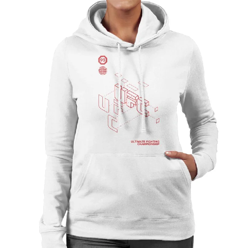 UFC Retro Red Blueprint Women's Hooded Sweatshirt Hoodie with Hem Detail Decorative Unique