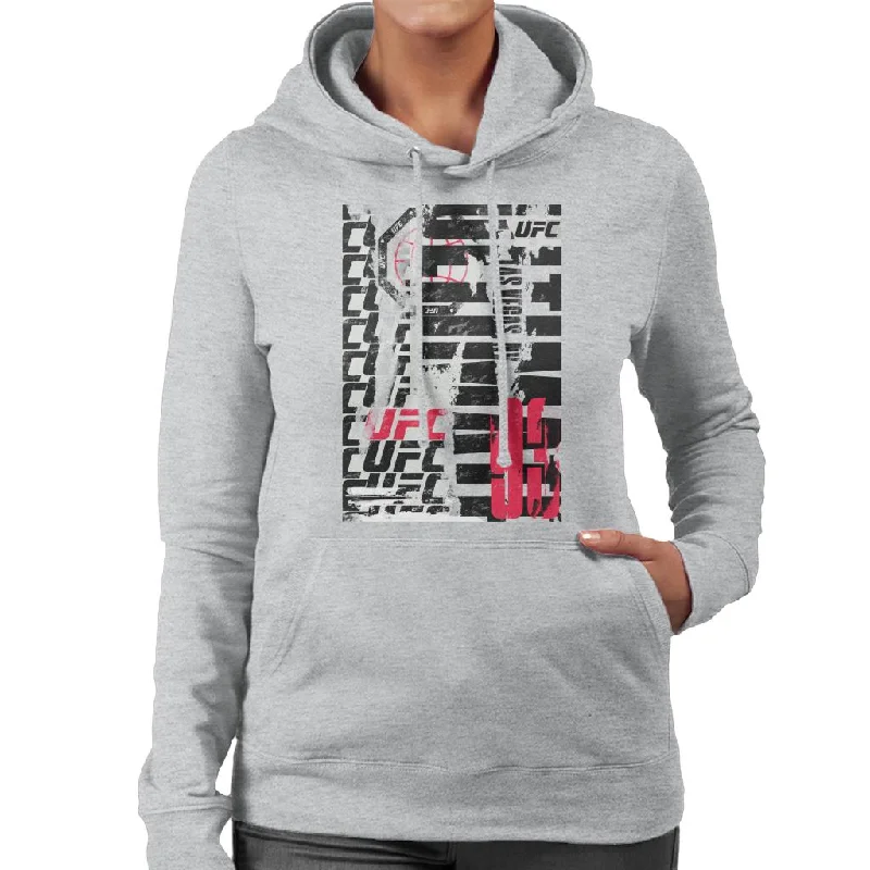 UFC Tear Down Vegas 93 Multi Logo Women's Hooded Sweatshirt Hoodie with Exposed Zipper Edgy Industrial