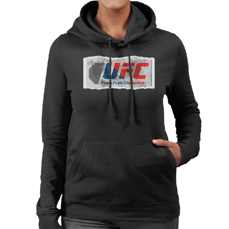 UFC Torn Edges Retro Logo Women's Hooded Sweatshirt Hoodie with Hem Frayed Vintage Worn