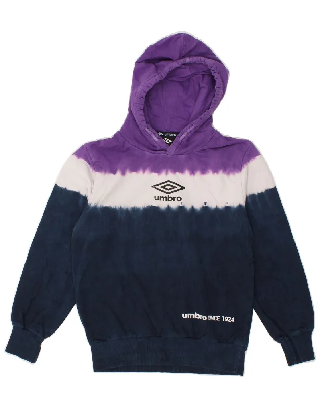 UMBRO Girls Graphic Hoodie Jumper 9-10 Years Medium Navy Blue Colourblock Hoodie with Slit Hem Functional Movement