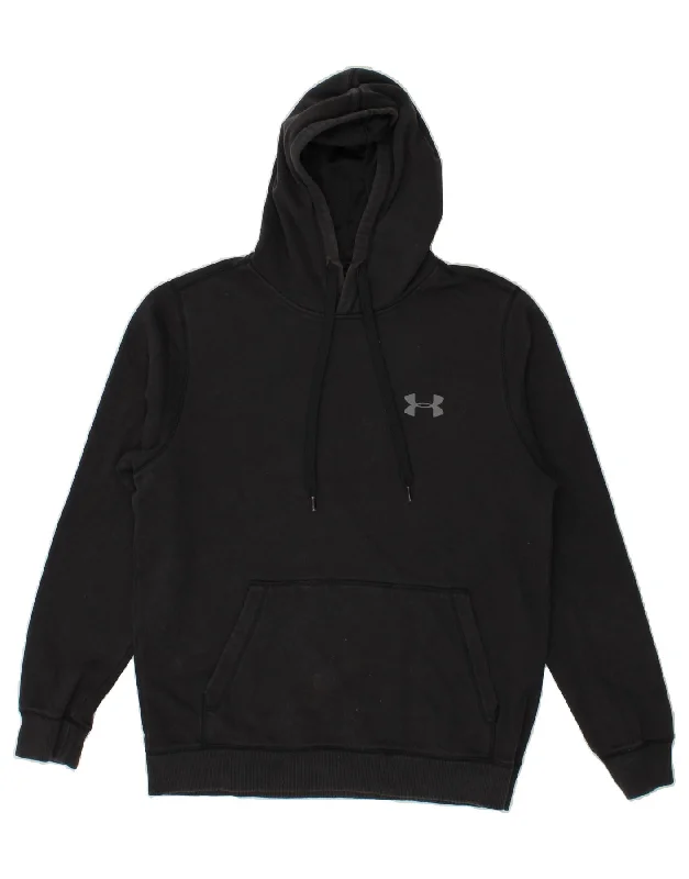 UNDER ARMOUR Mens Hoodie Jumper Medium Black Cotton Hoodie with Turtle Neck Cozy Winter