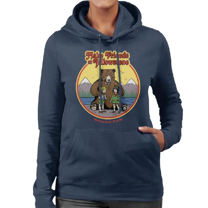 US National Parks Make Friends At Yellowstone Women's Hooded Sweatshirt Hoodie with Monochrome Minimalist Simple