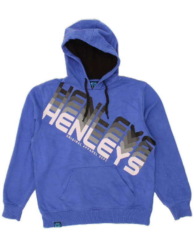 VINTAGE Mens Graphic Hoodie Jumper 2XL Blue Cotton Hoodie with Cuffed Sleeves Snug Secure