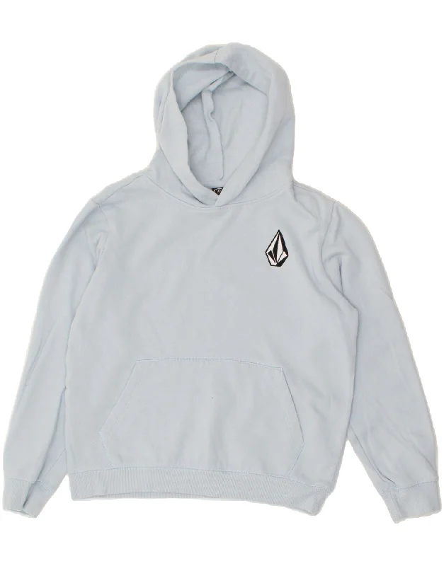 VOLCOM Boys Hoodie Jumper 13-14 Years Large  Blue Cotton Hoodie with Hem Embroidery Detailed Premium