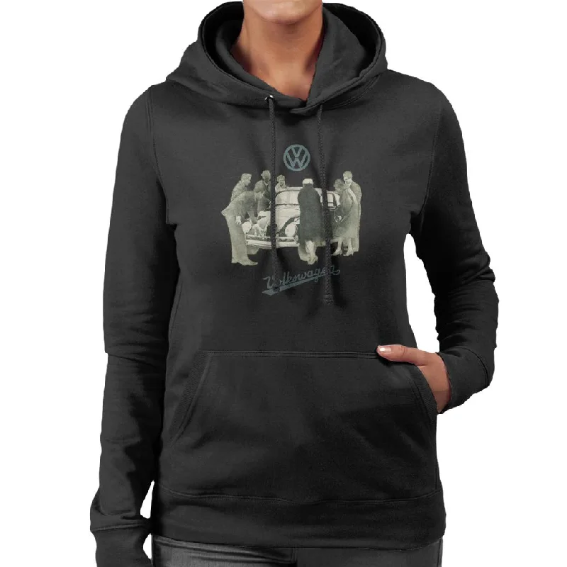 Volkswagen Beetle Gathering Women's Hooded Sweatshirt Hoodie with Metallic Shiny Futuristic