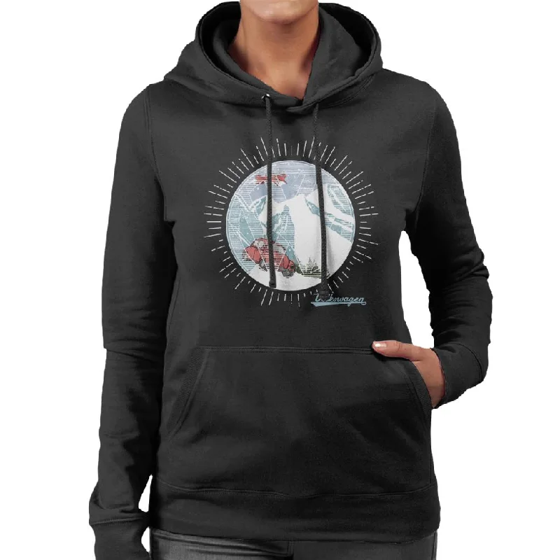 Volkswagen Christmas Beetle Snowy Mountains Women's Hooded Sweatshirt Hoodie with Raglan Sleeves Sporty Comfortable