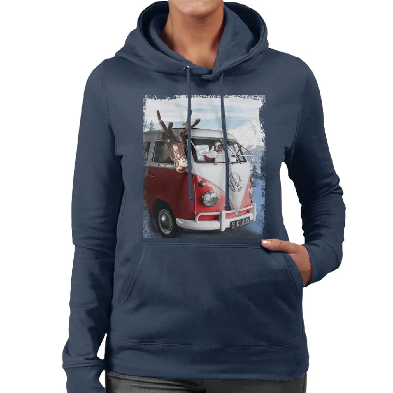 Volkswagen Christmas Camper Van Santa Claus Women's Hooded Sweatshirt Hoodie with Full-Zip Functional Layering