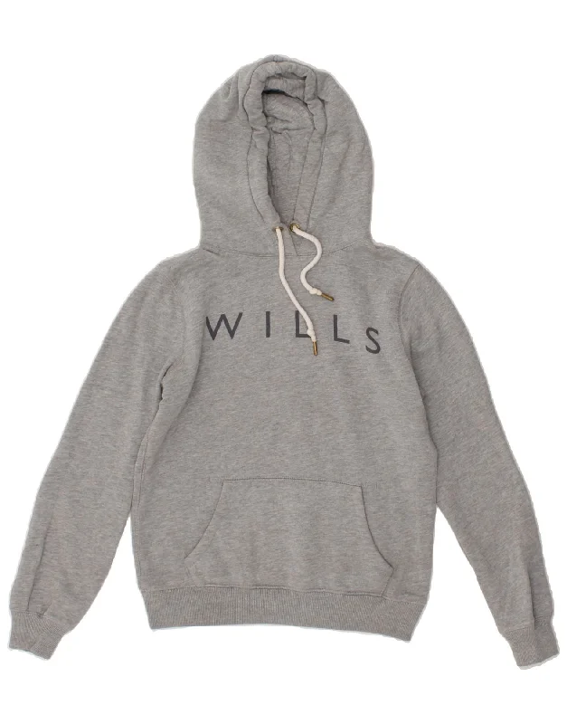 JACK WILLS Womens Graphic Hoodie Jumper UK 8 Small Grey Hoodie with Zipper Placket Modern Functional