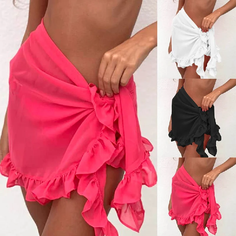 Ciara Beach Cover Up Ruffled Sarong Skirt wool skirt warm