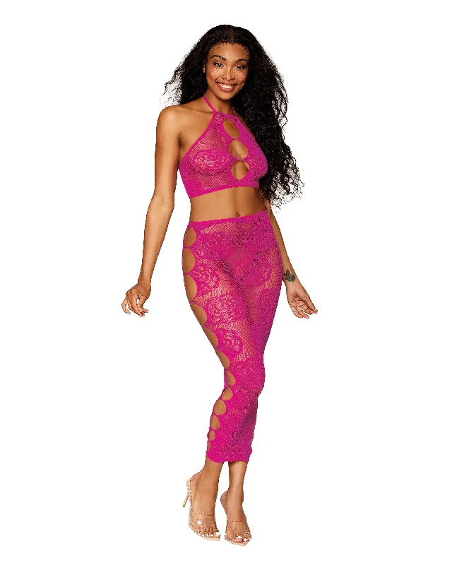 Hot pink seamless bralette and long skirt cashmere skirt soft