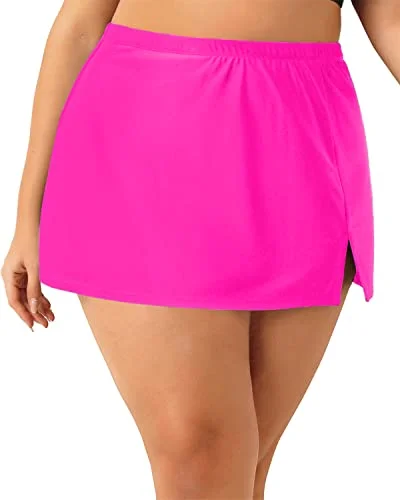 Plus Size Swim Skirt With Built In Brief Bottoms For Women-Neon Pink denim skirt casual