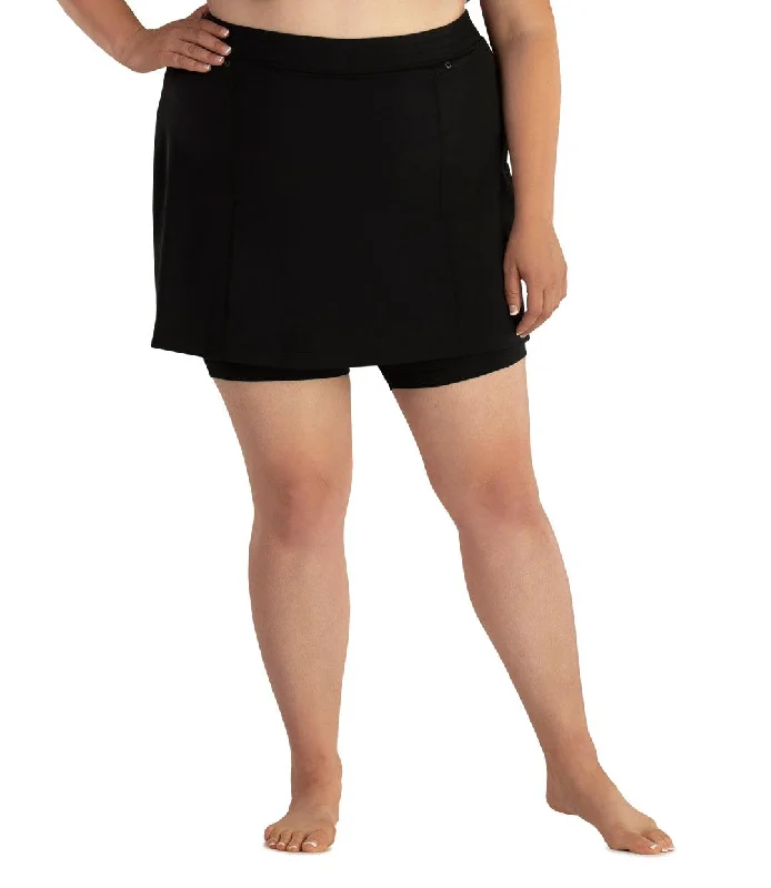 QuikEnergy Swim Skirt with Short Black silk skirt lustrous