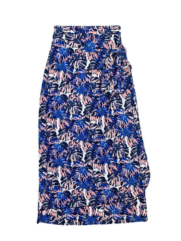 Blue Leaves Wrap Swim Skirt pleated skirt texture