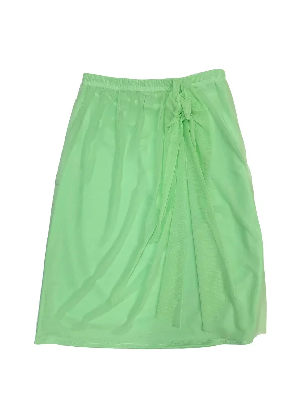 Lime Green Mesh Sarong Swim Skirt button skirt front