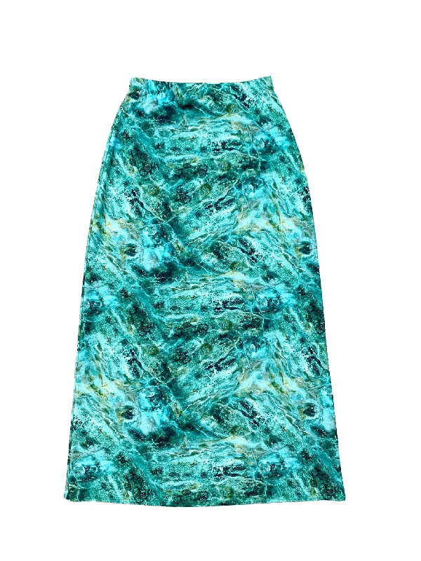 Green Marble Maxi Swim Skirt flowy skirt hem