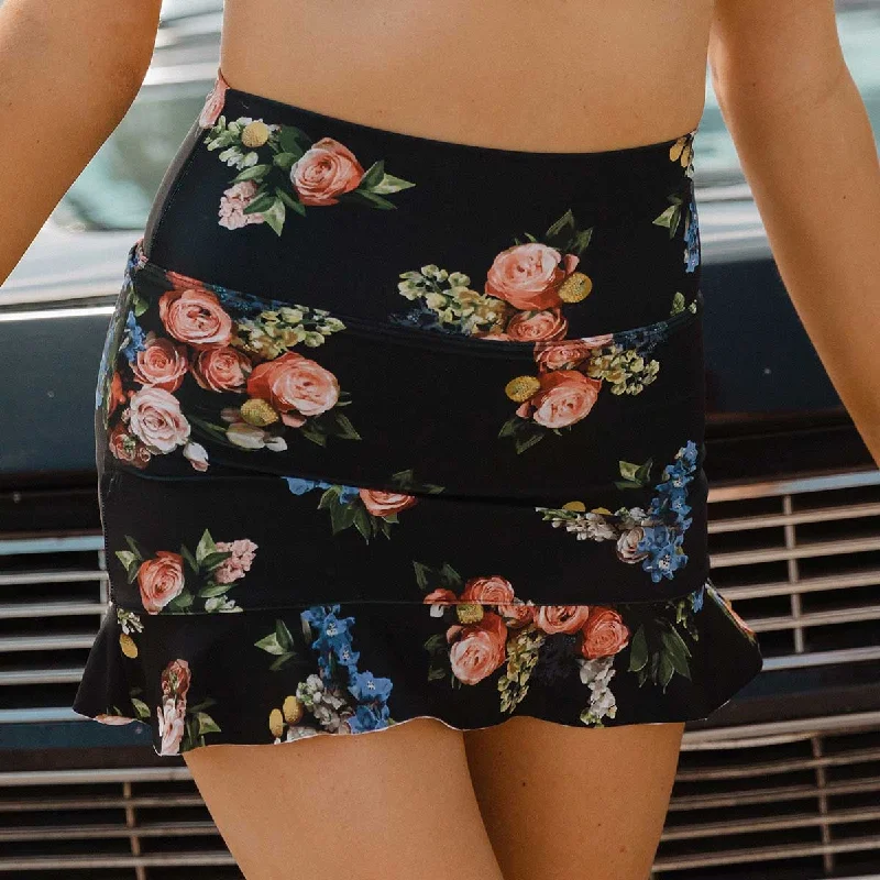 Rose Black High-Waisted Swim Skirt lace skirt elegant