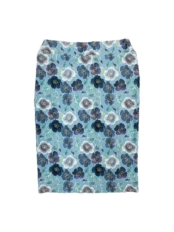 Blue Floral Pencil Swim Skirt silk skirt lustrous