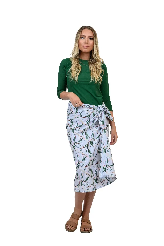 Green Leaves Non Stretch Maxi Wrap Swim Skirt denim skirt fashionable