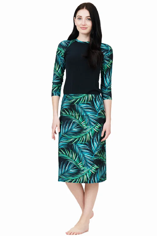 Tropical Leaves A-line Swim skirt silk skirt luxurious