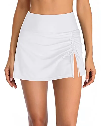 Tummy Control High Waisted Swim Skorts Skirts For Women-White velvet skirt glossy