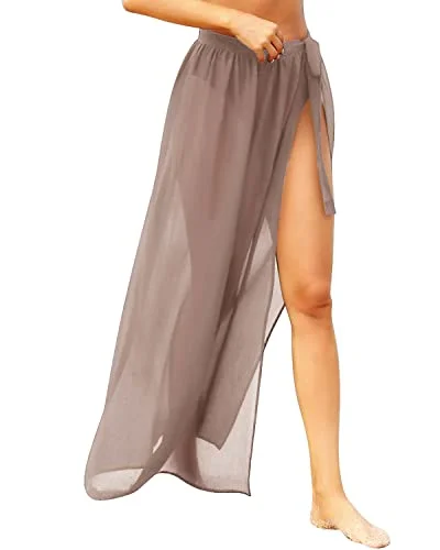 Sheer Beach Wrap Skirt Coverups For Women-Beige velvet skirt glossy