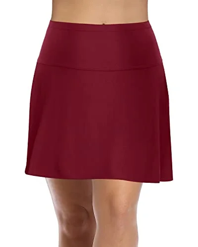 Modest High Rise Plus Size Swim Skirt For Women-Maroon tiered skirt playful