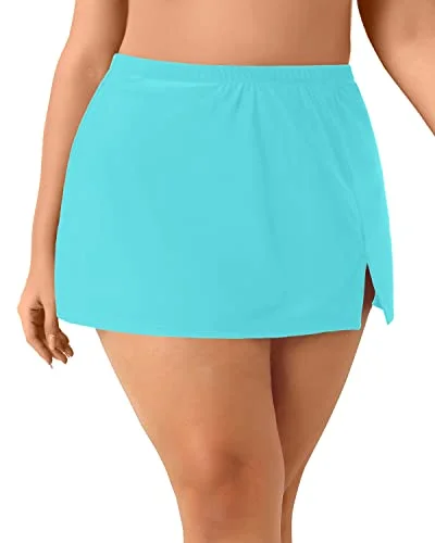 Plus Size Bathing Suit Bottom With High Waisted Swim Skirt-Blue Green denim skirt classic