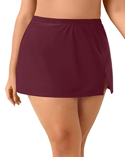 Side Slit Swim Skirt With Built In Brief For Curvy Women-Deep Burgundy lace skirt elegant