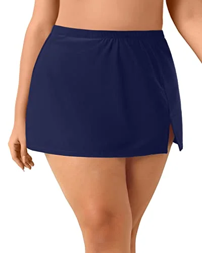 Tummy Control High Waisted Swim Skirt Bottoms For Women-Navy Blue velvet skirt rich