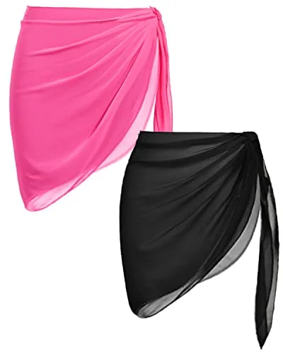 Bathing Suits Wrap Sarong Cover Up Wrap Skirt For Women-Neon Pink And Black silk skirt sleek