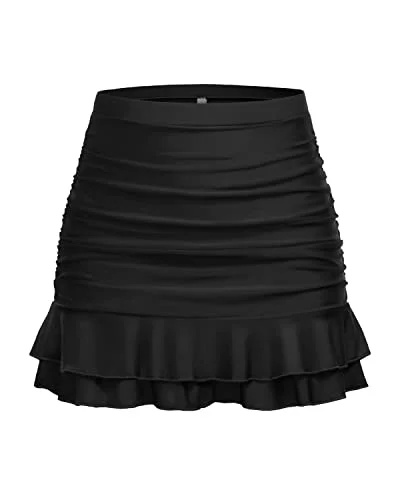 High Waisted Swim Skirt For Women With Tummy Control & Built In Briefs-Black athletic skirt fit