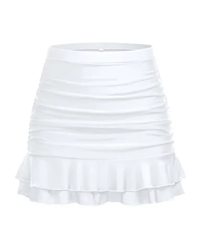 Women's Tummy Control Swim Skirt With High Waisted Ruched Skirt-White velvet skirt plush