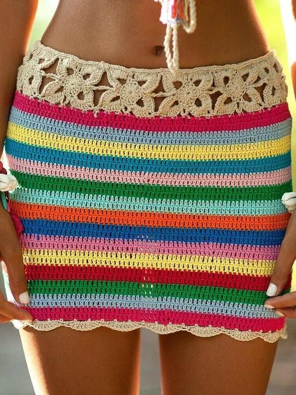 Colorful Crochet Skirt Women Summer Beach wool skirt sturdy