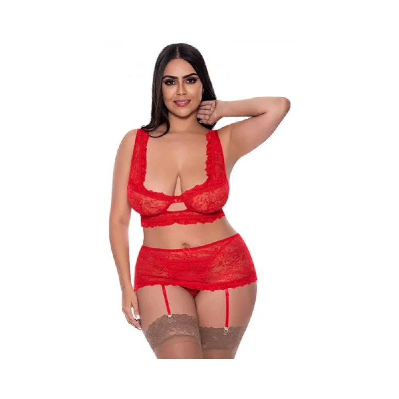 Magic Silk Ooh La Lace Bralette, Garter Skirt & G-string Set Red Queen maxi skirt elegant