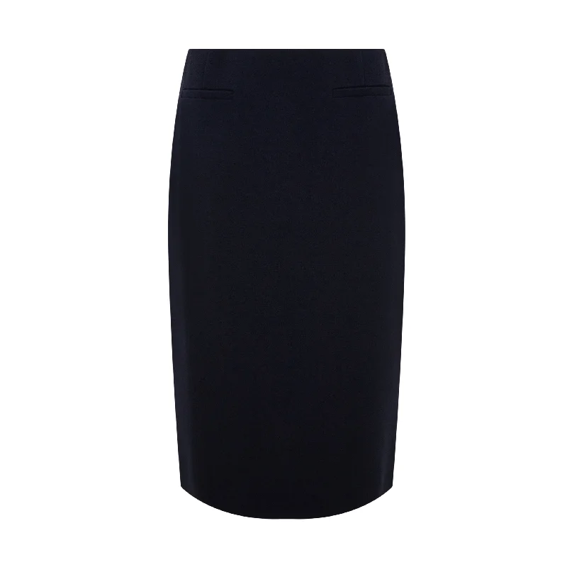 Navy Joan Tailored Wool Crepe Pencil Skirt casual skirt length