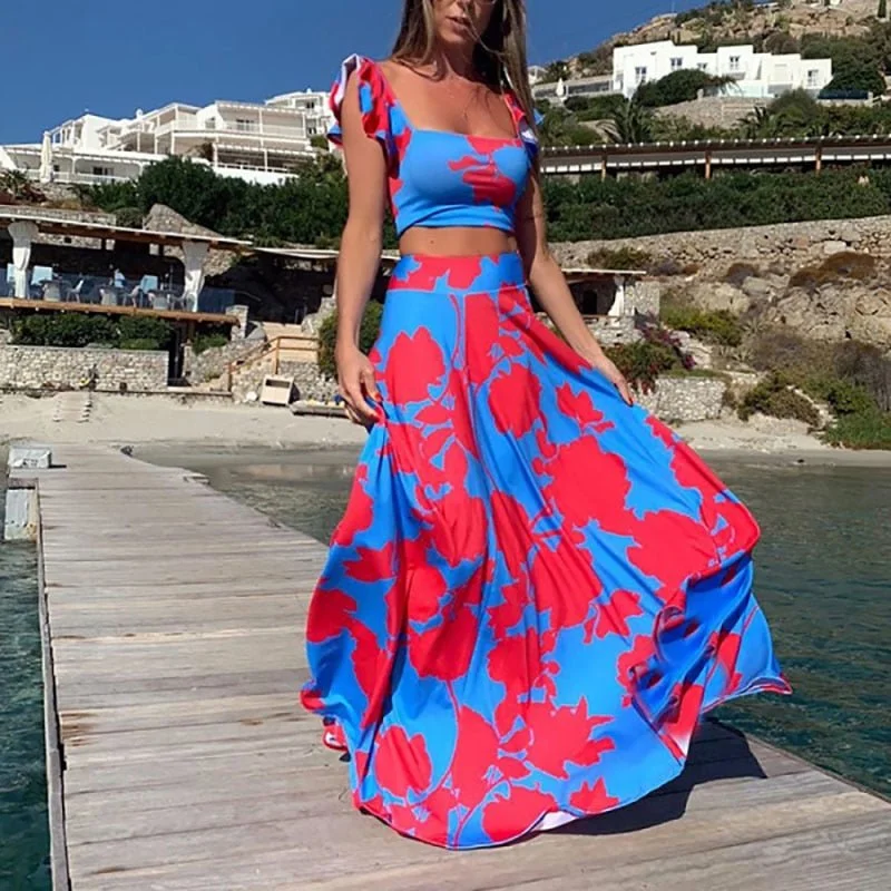 Two Piece Beach Cover Up Maxi Skirt Set summer skirt style