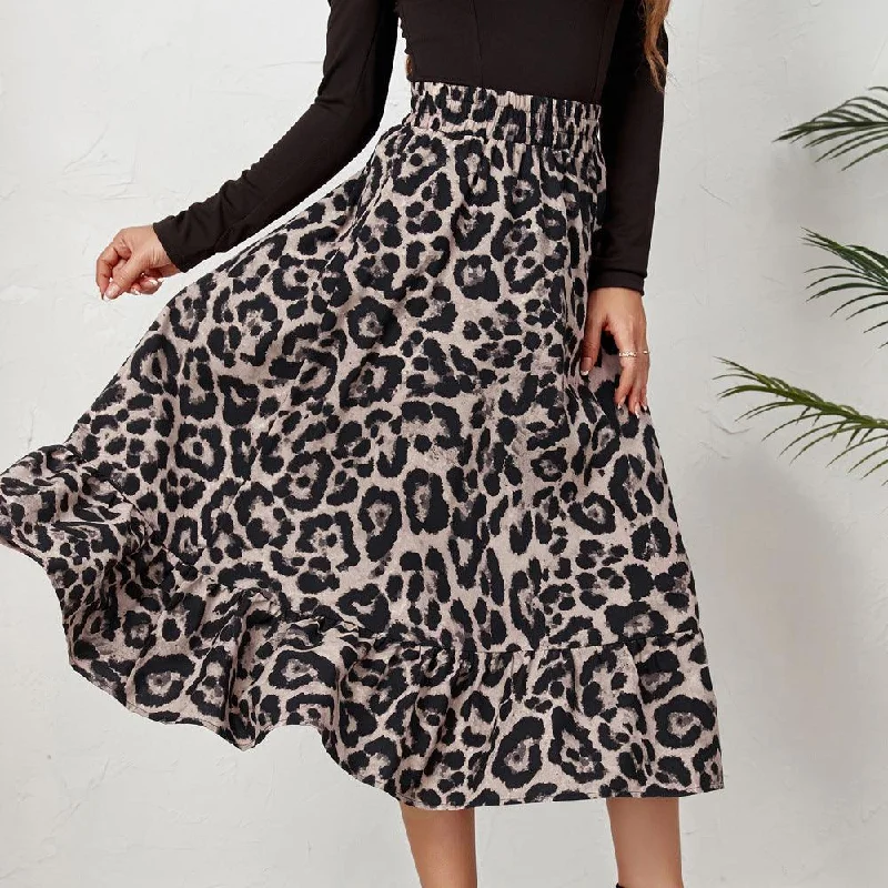 Women's Leopard Print High Waist Skirt wool skirt warm