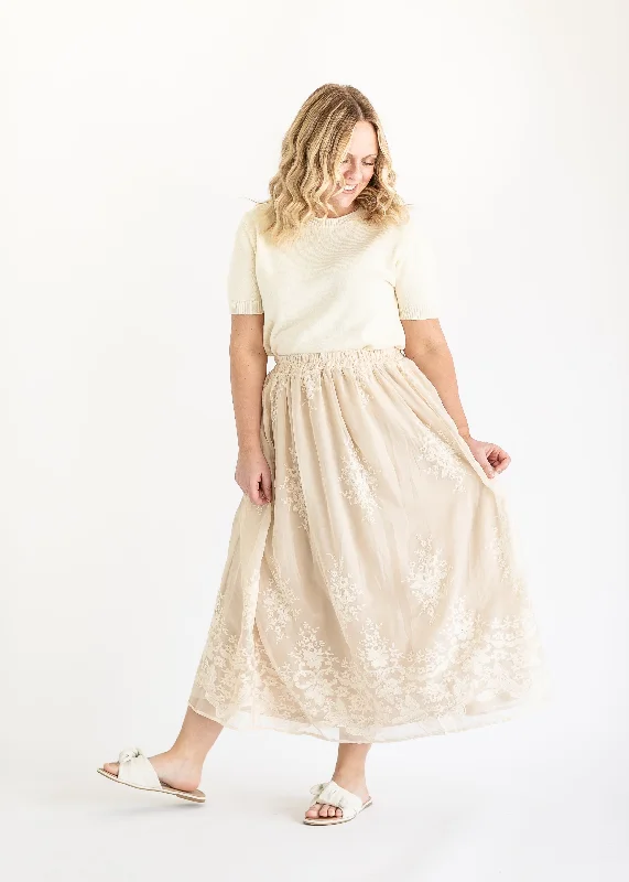 Embroidered Lined Maxi Skirt - FINAL SALE tiered skirt playful