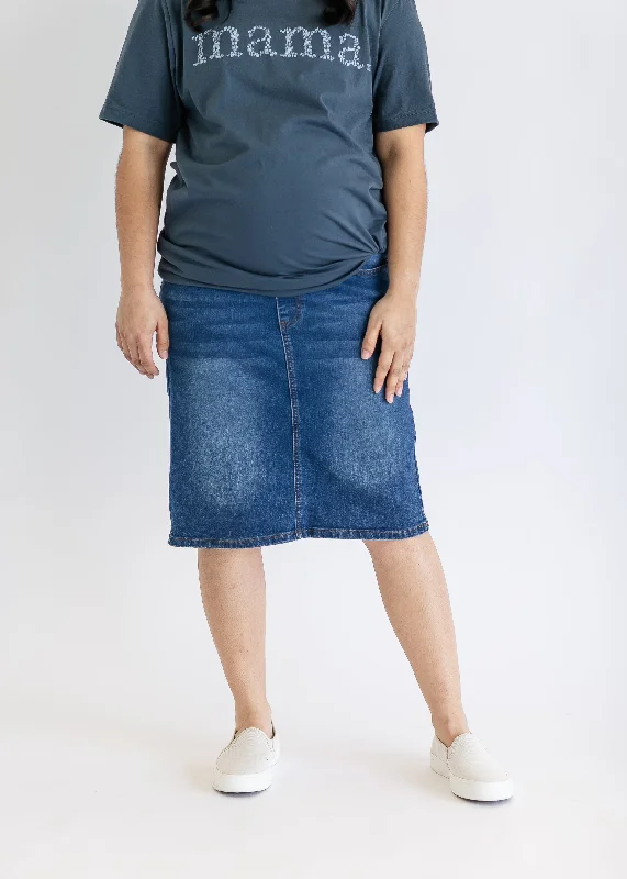 Remi Maternity Denim Midi Skirt pleated skirt texture