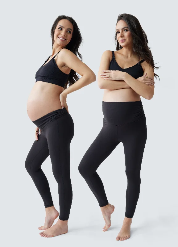 Maternity and Postpartum Active Workout Leggings 2-Pack Bundle Fashionable Sports Leggings