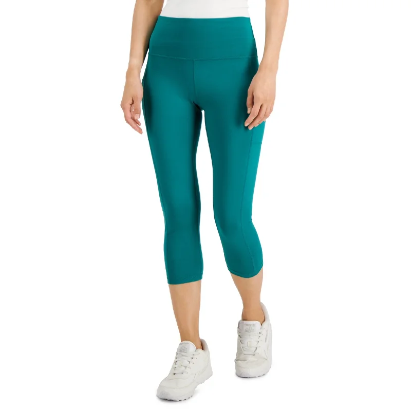 ID Ideology Women's High-Rise Cropped Leggings, Forest Rain, M Stylish Pockets Active Leggings