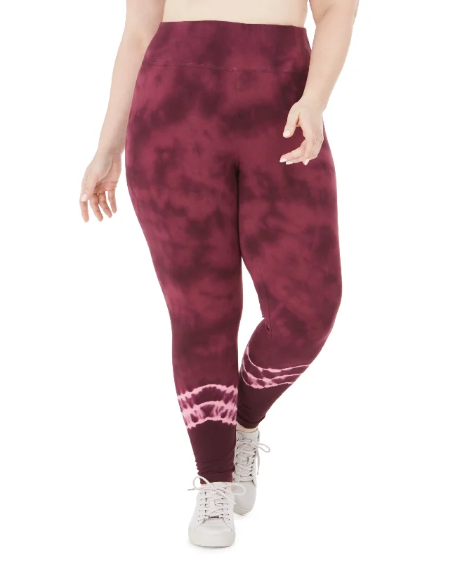 Ideology Plus Women's Tie Dyed Leggings, Red Passion, 1X Trendy Side-Pocket Leggings