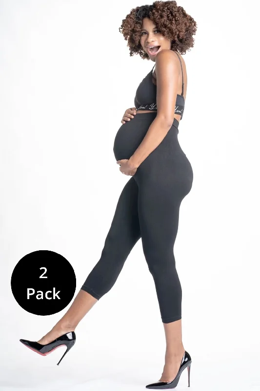 Mom's Night Out Crop Maternity Leggings (2 Pack) Fashionable High-Rise Leggings