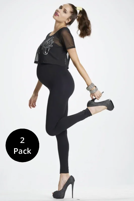 Mom's Night Out Maternity Leggings (2 Pack) Elegant Satin Finish Leggings